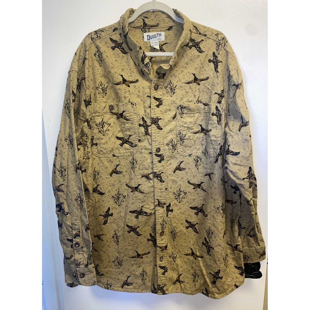 Duluth Trading Co Free Swingin Flannel Relaxed Shirt 2XL Tall Brown Duck Hunt